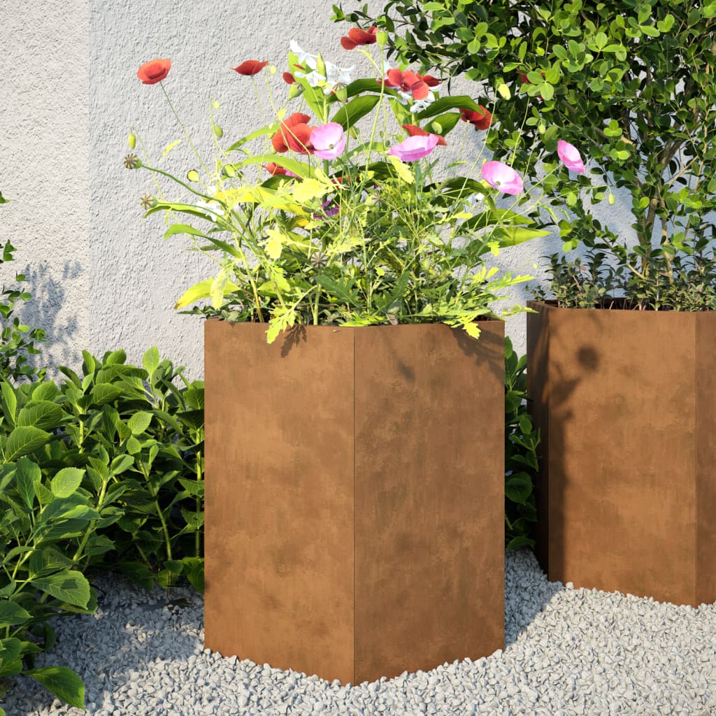Fioriera da Giardino Esagono 46x40x45 cm in acciaio corten - homemem39