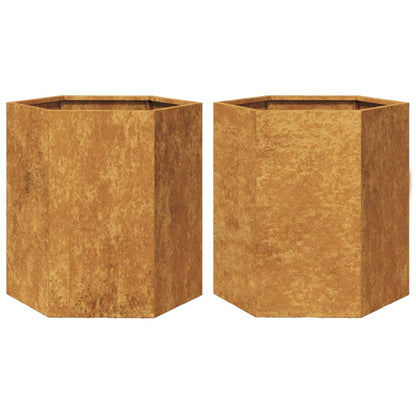Fioriere da Giardino 2 pz Esagono 46x40x45 cm in acciaio corten