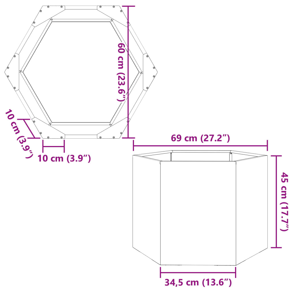 Fioriera da Giardino Antracite Esagono 69x60x45 cm in Acciaio - homemem39