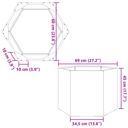 Fioriera da Giardino Antracite Esagono 69x60x45 cm in Acciaio - homemem39
