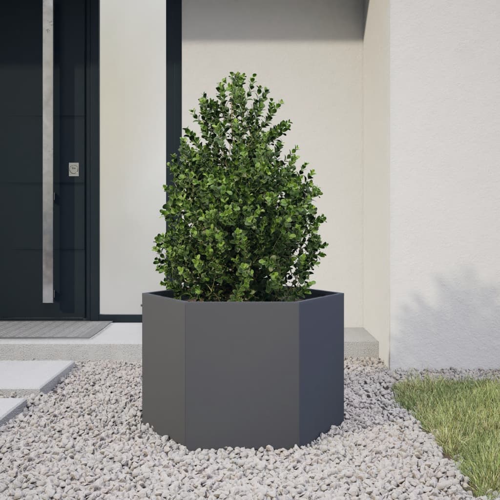 Fioriera da Giardino Antracite Esagono 69x60x45 cm in Acciaio - homemem39