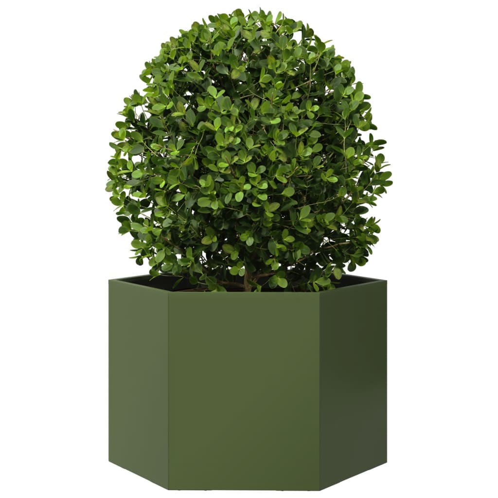 Fioriera da Giardino Verde Oliva Esagono 69x60x45 cm in Acciaio - homemem39