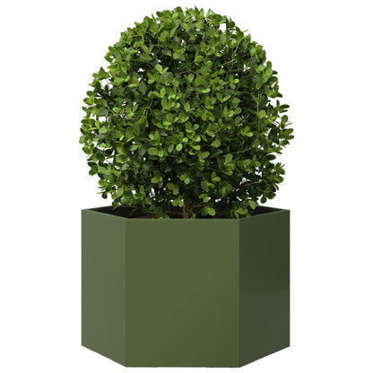 Fioriera da Giardino Verde Oliva Esagono 69x60x45 cm in Acciaio - homemem39