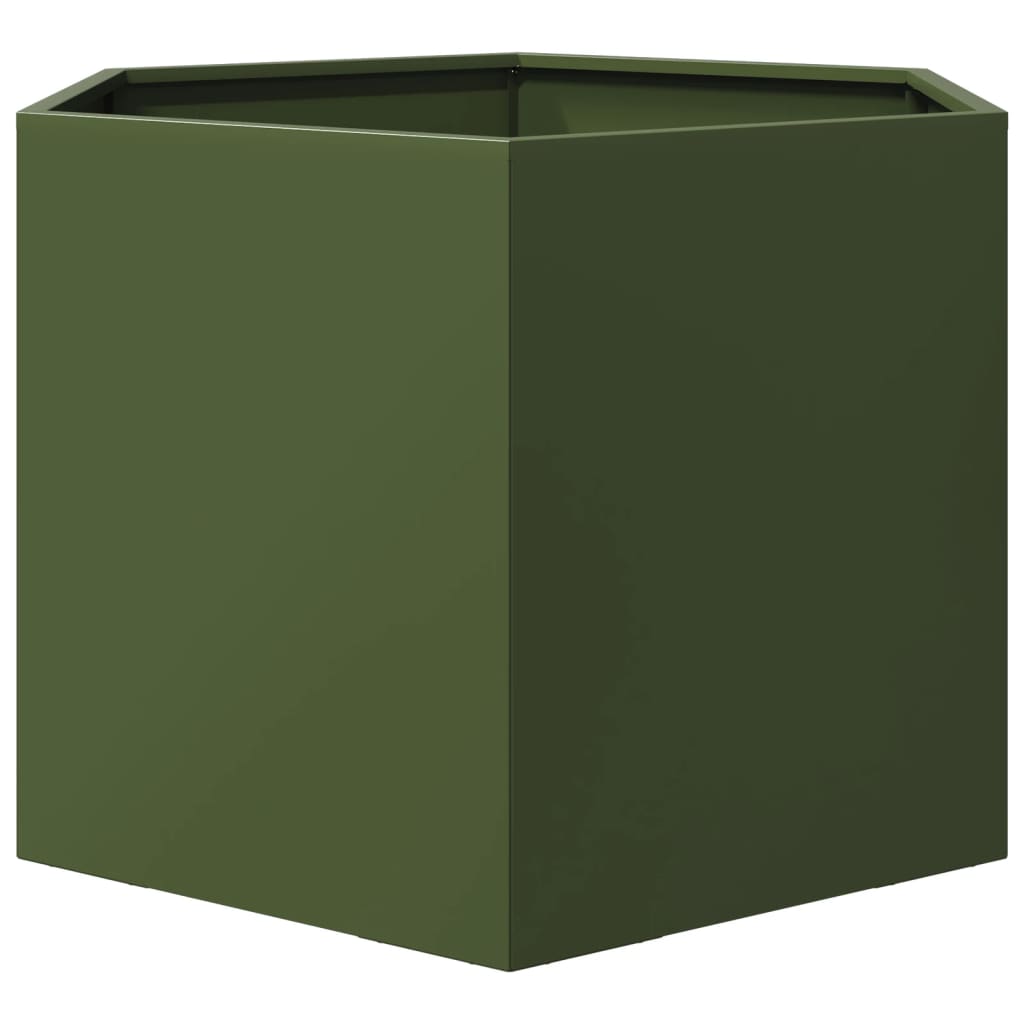Fioriera da Giardino Verde Oliva Esagono 69x60x45 cm in Acciaio - homemem39