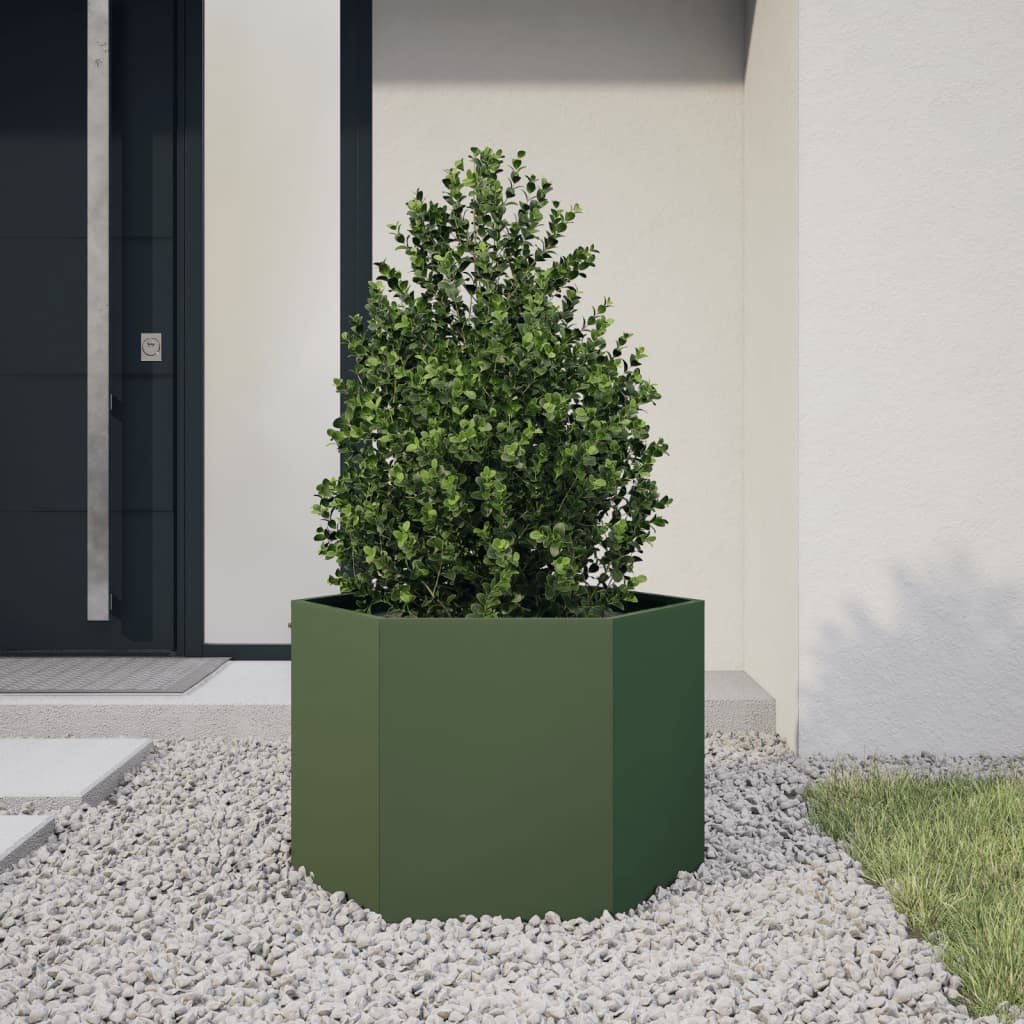 Fioriera da Giardino Verde Oliva Esagono 69x60x45 cm in Acciaio - homemem39