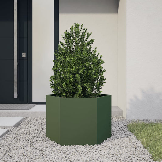 Fioriera da Giardino Verde Oliva Esagono 69x60x45 cm in Acciaio - homemem39