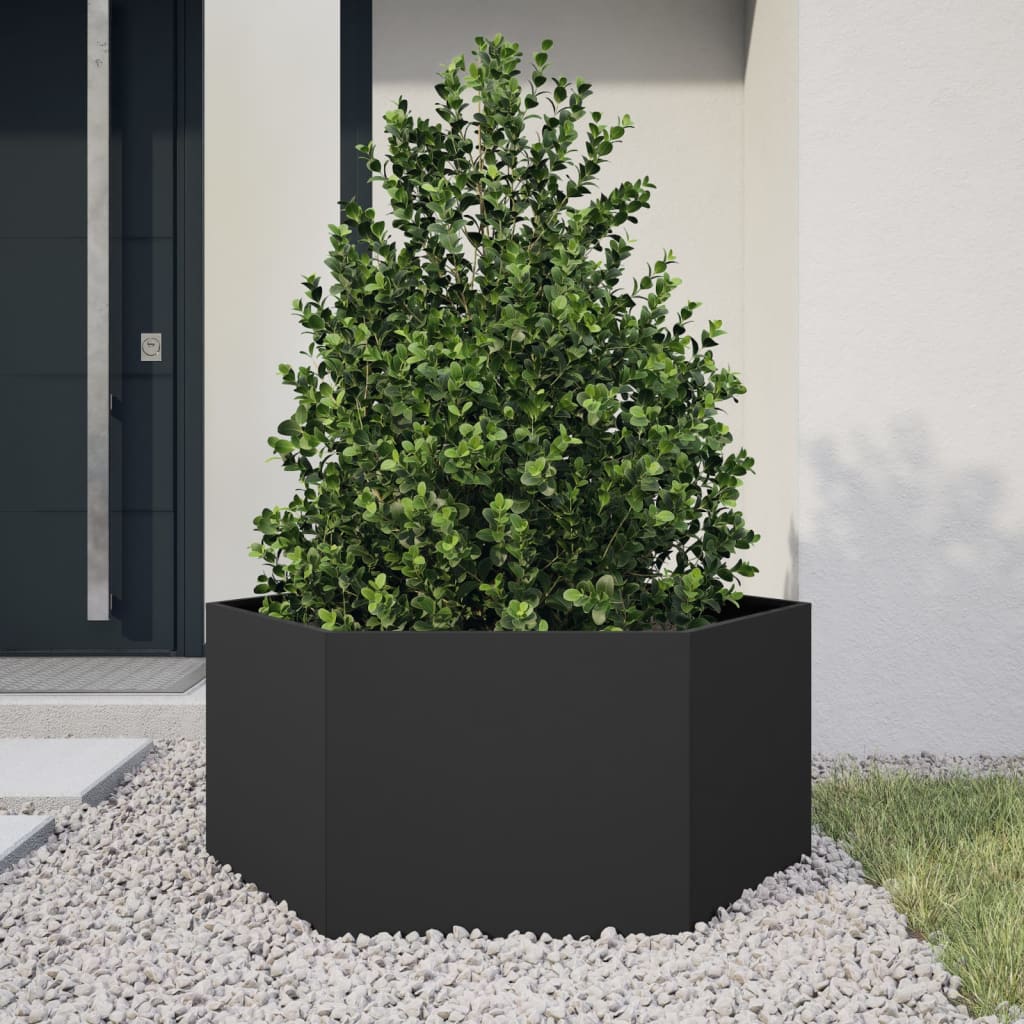 Fioriera da Giardino Nera Esagono 104x90x45 cm in Acciaio - homemem39