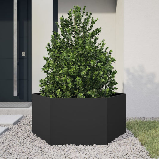 Fioriera da Giardino Nera Esagono 104x90x45 cm in Acciaio - homemem39
