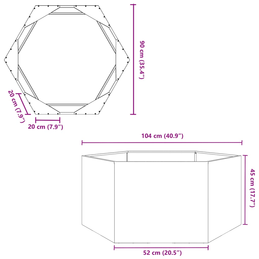 Fioriera da Giardino Nera Esagono 104x90x45 cm in Acciaio - homemem39