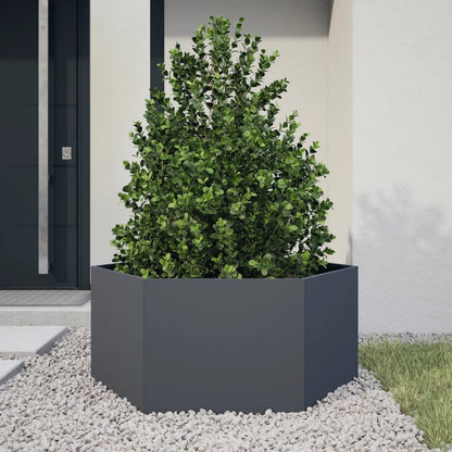 Fioriera da Giardino Antracite Esagono 104x90x45 cm in Acciaio