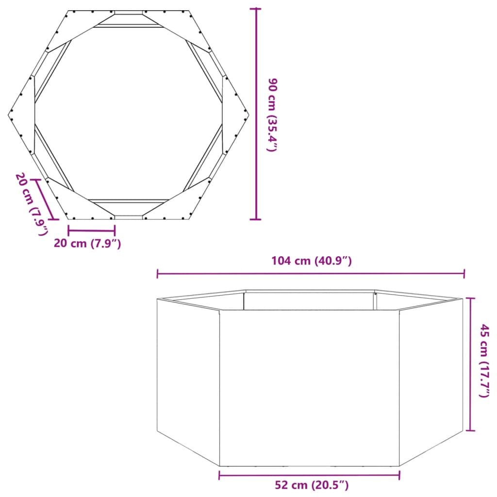 Fioriera da Giardino Antracite Esagono 104x90x45 cm in Acciaio | homemem39