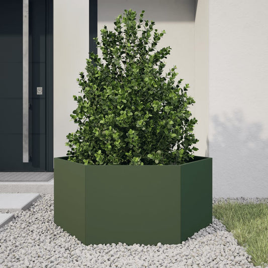 Fioriera da Giardino Verde Oliva Esagono 104x90x45 cm Acciaio - homemem39