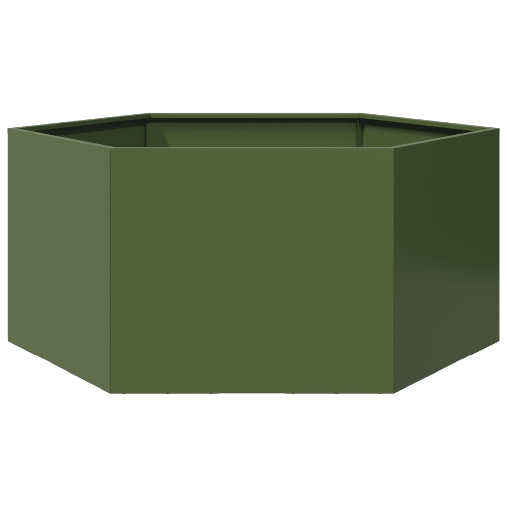 Fioriera da Giardino Verde Oliva Esagono 104x90x45 cm Acciaio - homemem39