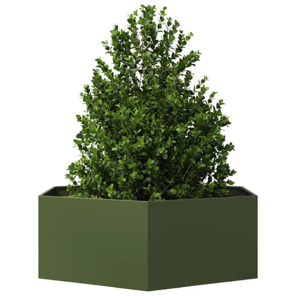 Fioriera da Giardino Verde Oliva Esagono 138x120x45 cm Acciaio