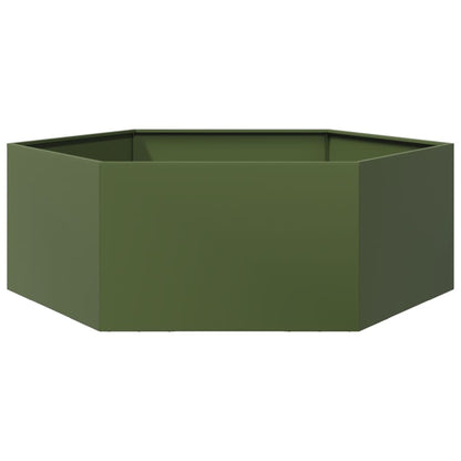 Fioriera da Giardino Verde Oliva Esagono 138x120x45 cm Acciaio