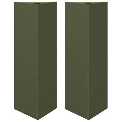 Fioriere 2 pz Verde Oliva Triangolari 30x26x75 cm in Acciaio - homemem39