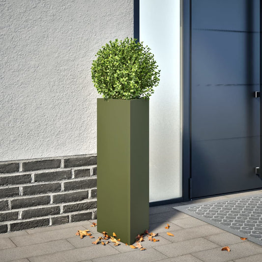Fioriere 2 pz Verde Oliva Triangolari 30x26x75 cm in Acciaio - homemem39