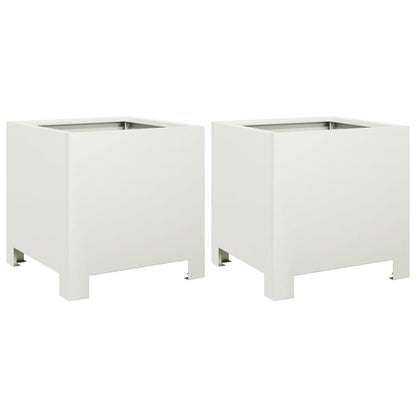 Fioriere da Giardino 2 pz Bianche 30x30x30 cm in Acciaio