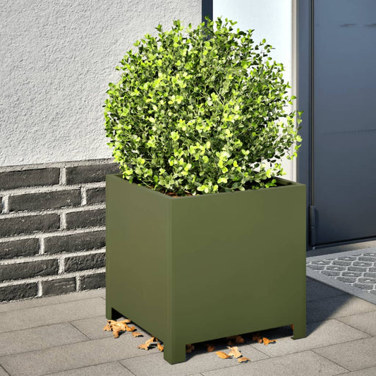 Fioriera da Giardino Verde Oliva 40x40x40 cm in Acciaio - homemem39