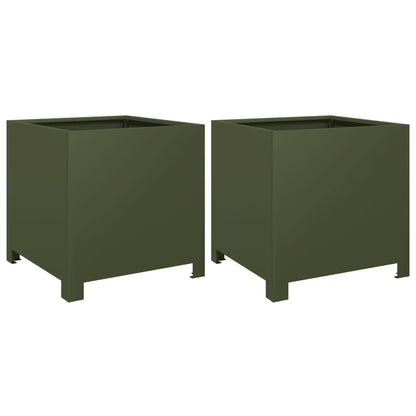 Fioriere da Giardino 2 pz Verde Oliva 40x40x40 cm in Acciaio