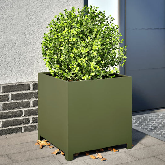 Fioriera da Giardino Verde Oliva 50x50x50 cm in Acciaio - homemem39