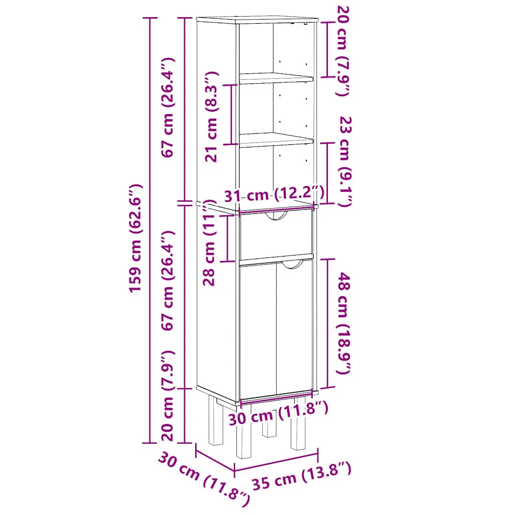 Mobile da Bagno OTTA 35x30x159 cm in Legno Massello di Pino | homemem39