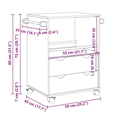 Carrello da Cucina OTTA 59x45x80 cm in Legno Massello di Pino - homemem39