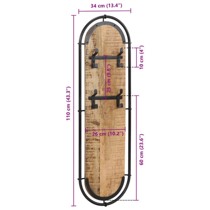 Appendiabiti da Parete con 4 Ganci 2pz Legno Massello di Mango