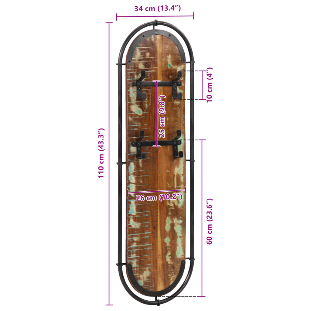 Appendiabiti da Parete con 4 Ganci 2pz Legno Massello Recupero - homemem39