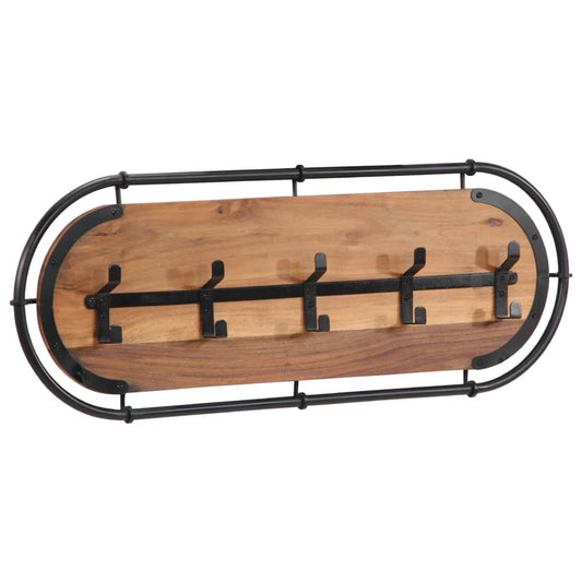 Appendiabiti da Parete con 5 Ganci in Legno Massello di Acacia - homemem39