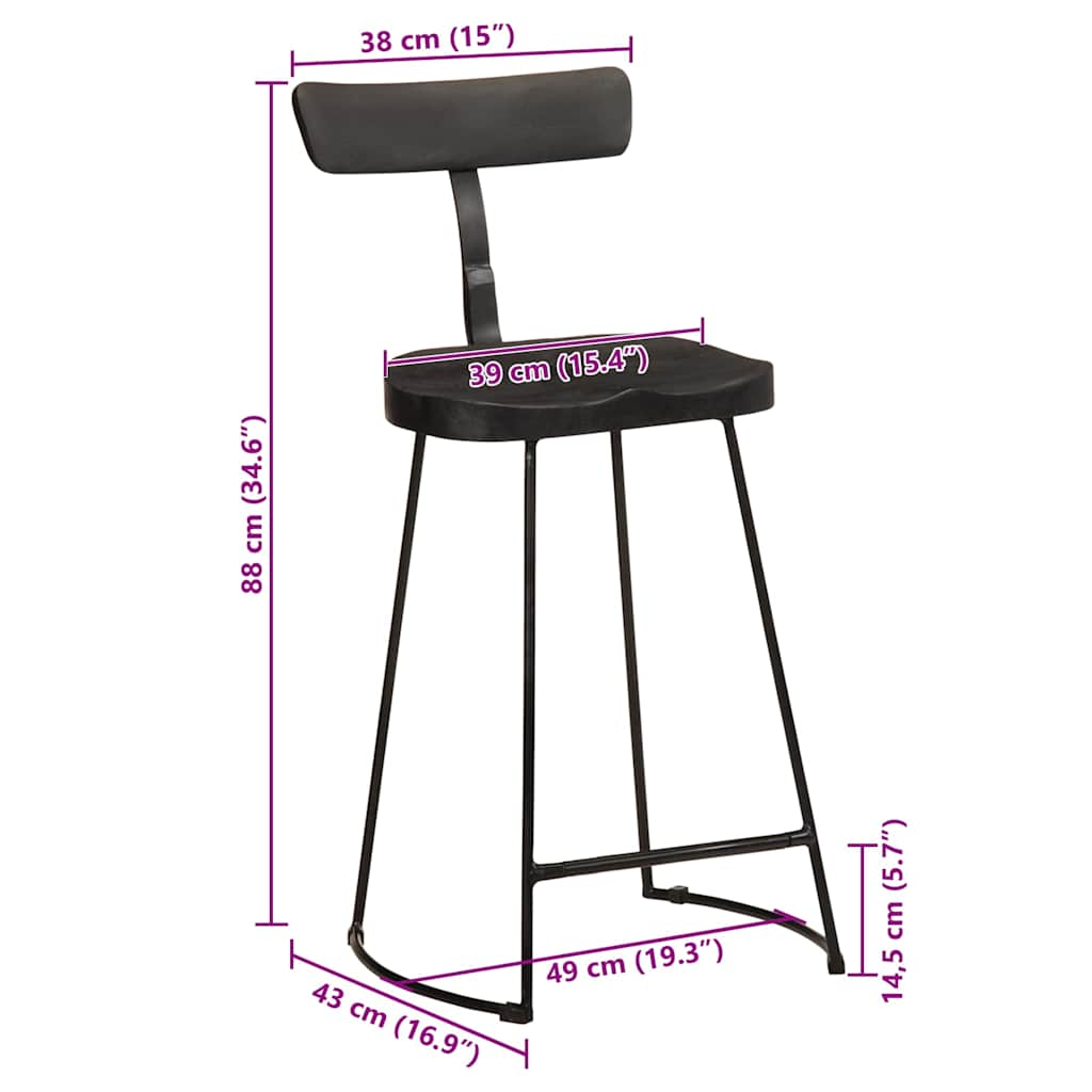 Sgabelli da Bar 2 pz Neri 49x43x88 cm Legno Massello di Mango