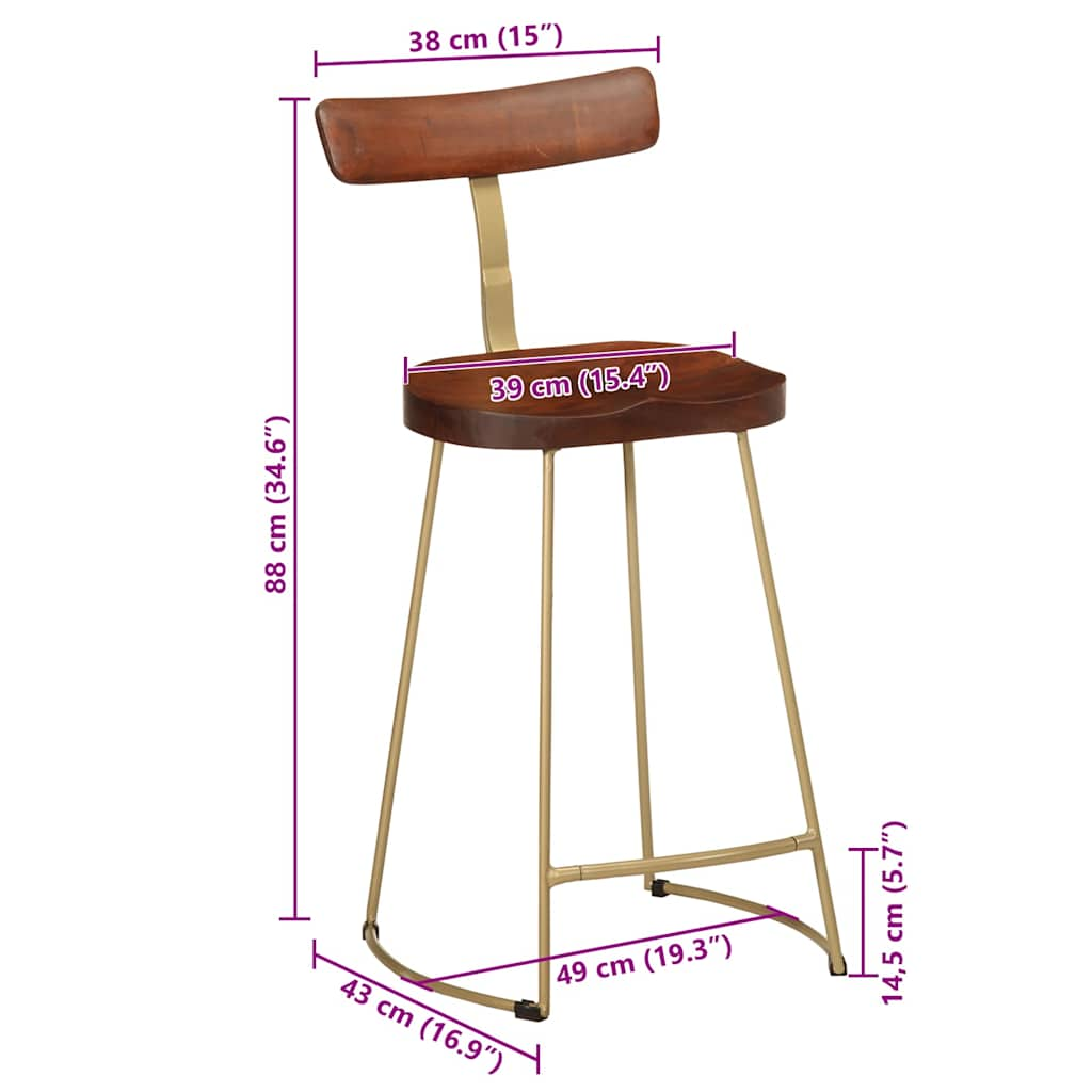 Sgabelli da Bar 2 pz 49x43x88 cm in Legno Massello di Mango