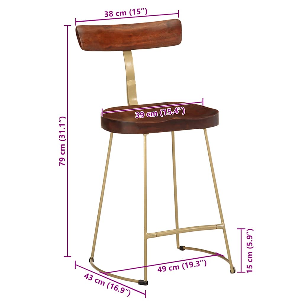 Sgabelli da Bar 2 pz 49x43x79 cm in Legno Massello di Mango