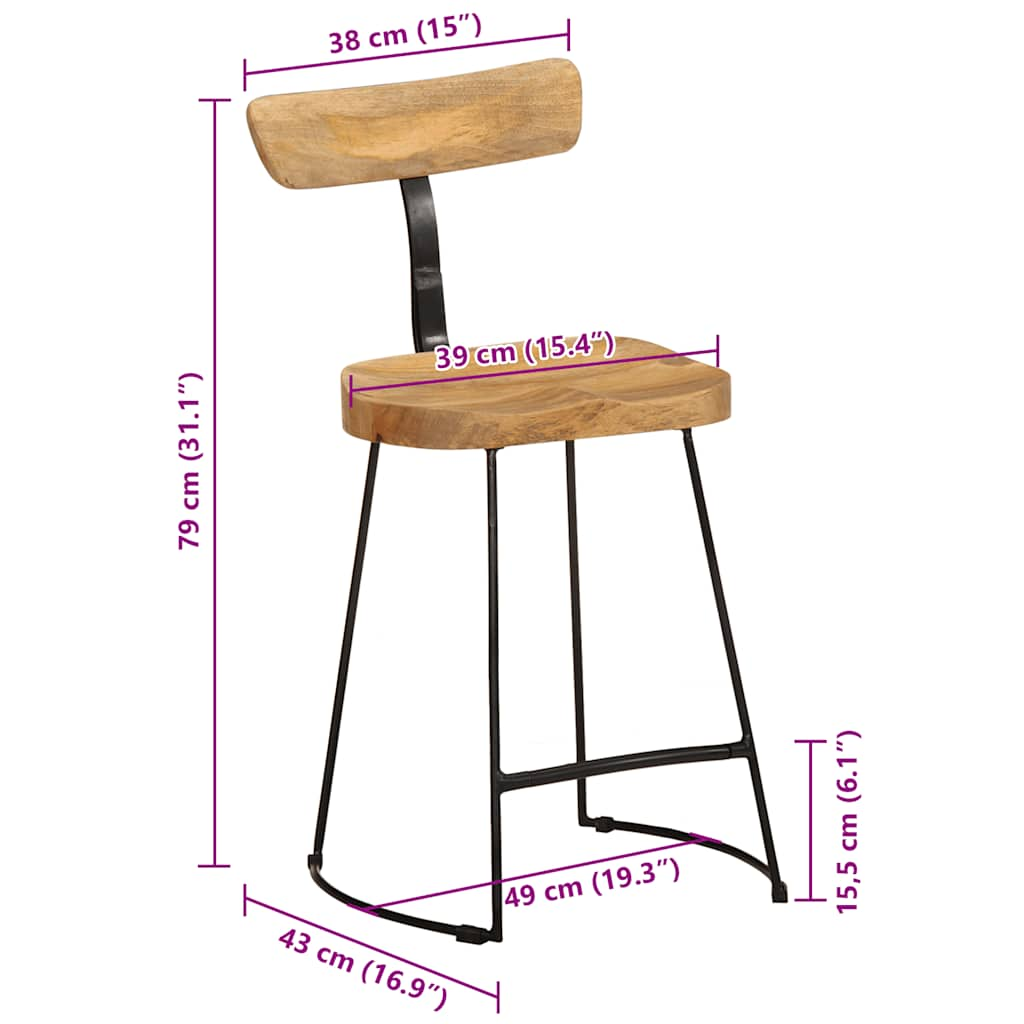 Sgabelli da Bar 2 pz 49x43x79 cm in Legno Massello di Mango - homemem39