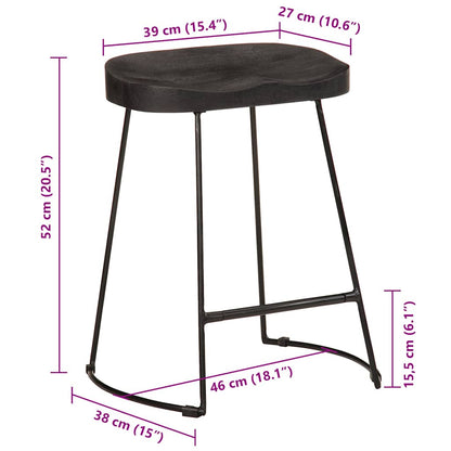 Sgabelli da Bar 2 pz Neri 46x38x52 cm Legno Massello di Mango - homemem39