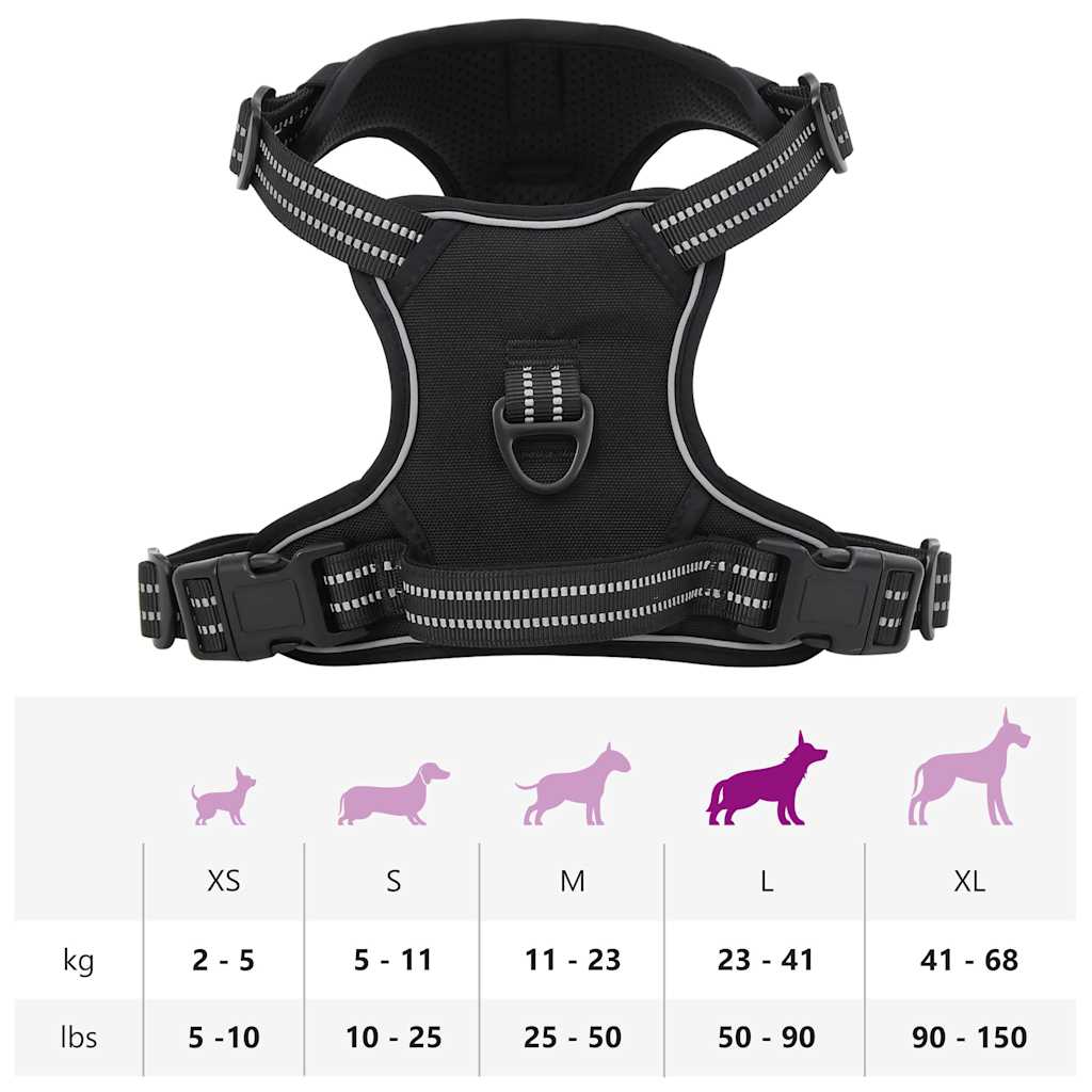 Pettorina per Cani con Strisce Riflettenti Regolabile Nera L | homemem39