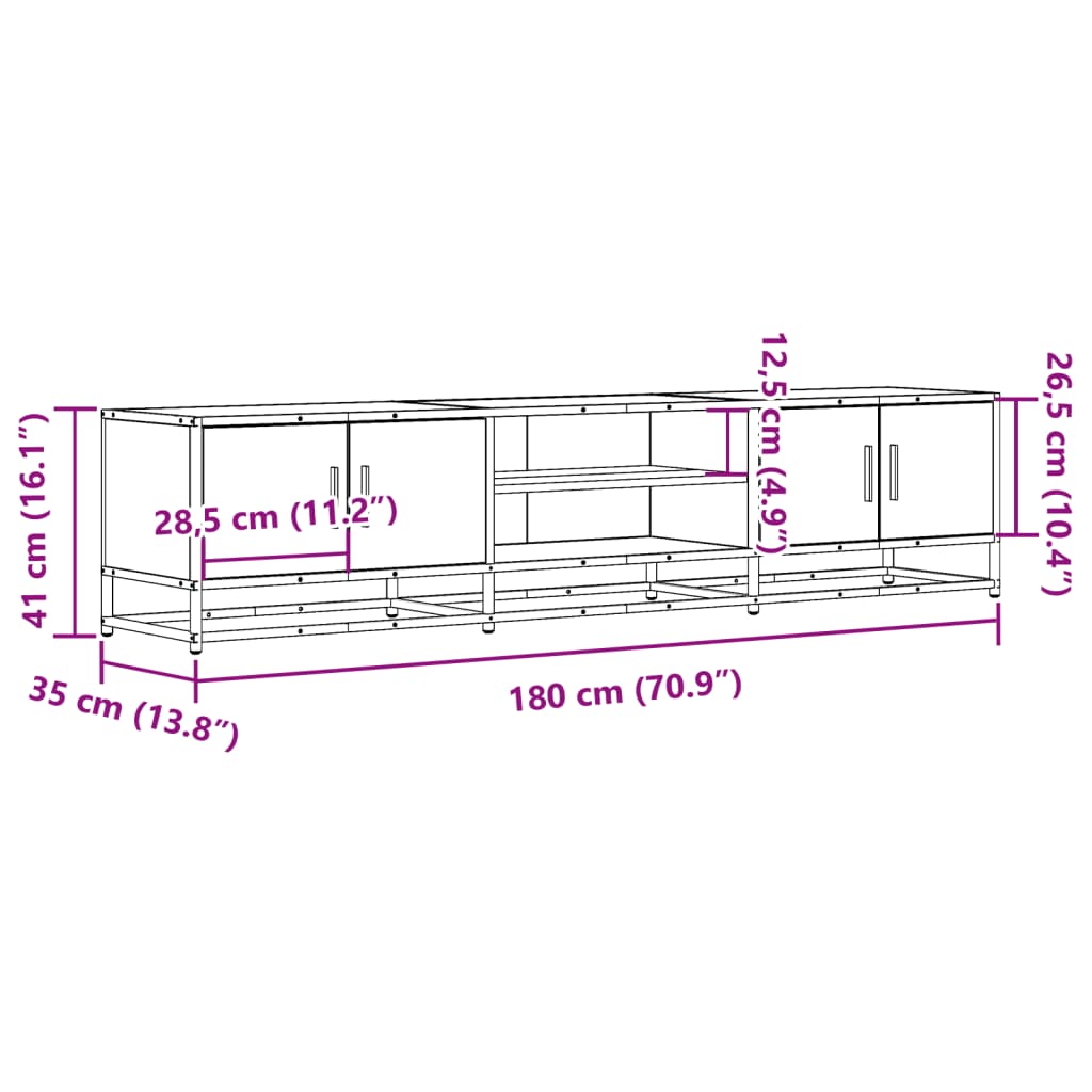 Mobile Porta TV Rovere Fumo 180x35x41 cm in Truciolato