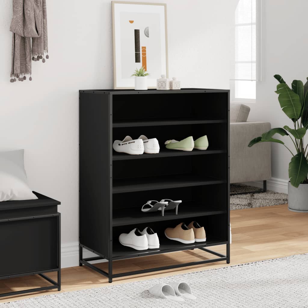Scarpiera Nera 75x38x97,5 cm in Truciolato e Metallo | homemem39