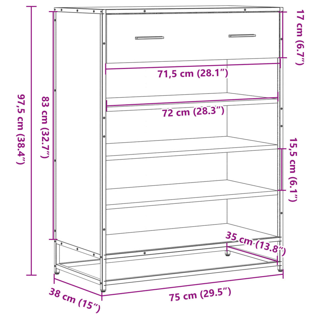 Scarpiera Nera 75x38x97,5 cm in Truciolato e Metallo | homemem39