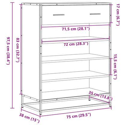 Scarpiera Nera 75x38x97,5 cm in Truciolato e Metallo - homemem39