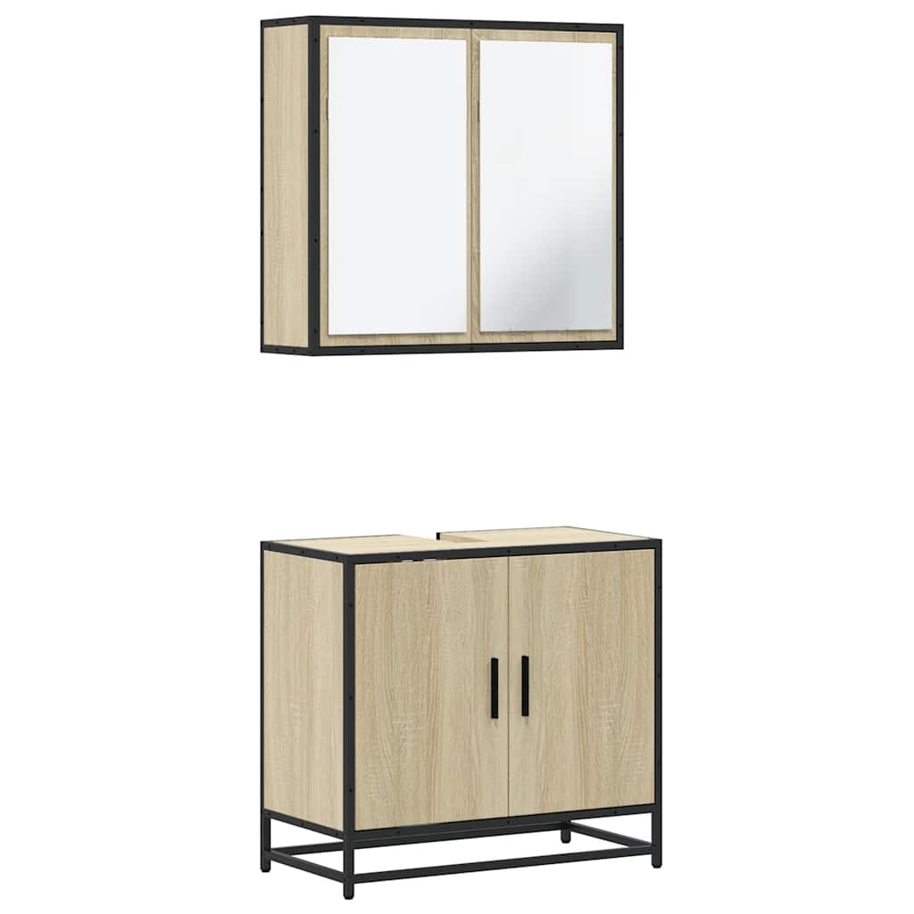 Set Mobili da Bagno 2 pz Rovere Sonoma in Legno Multistrato | homemem39