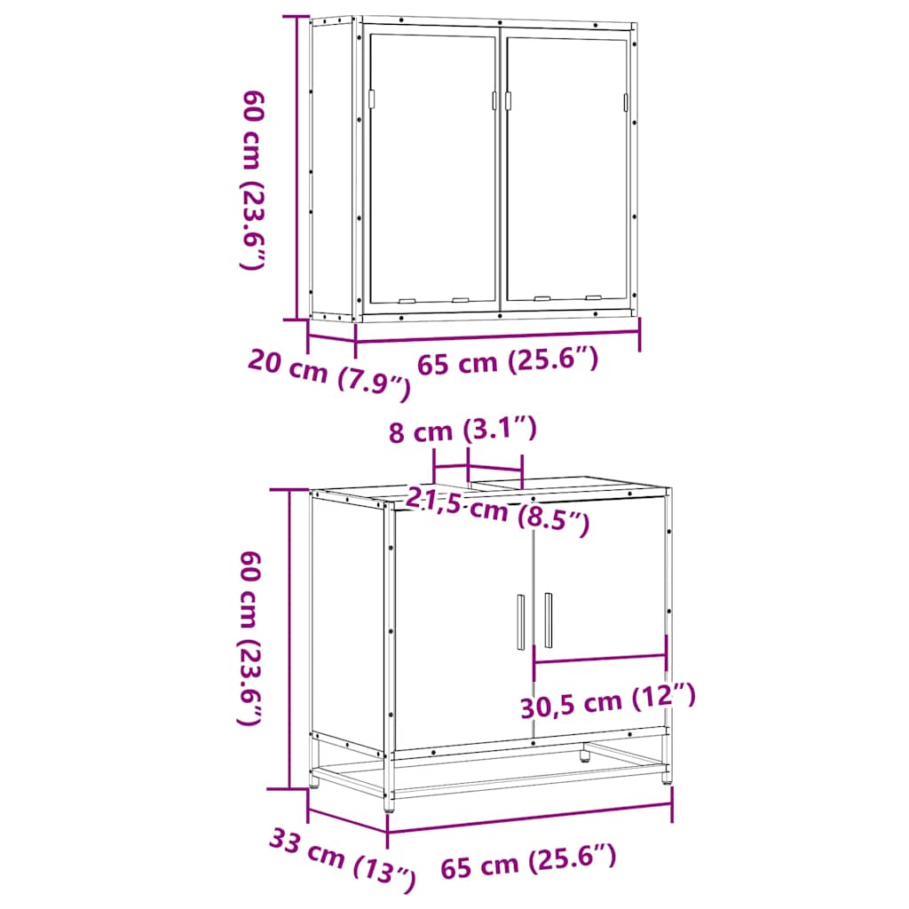 Set Mobili da Bagno 2 pz Rovere Sonoma in Legno Multistrato | homemem39