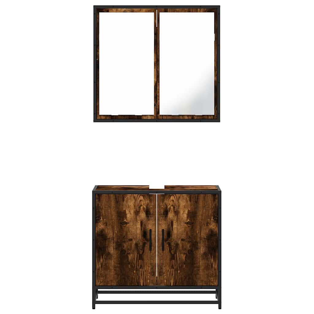Set Mobili da Bagno 2 pz Rovere Fumo in Legno Multistrato | homemem39