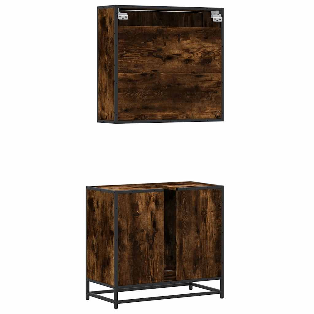 Set Mobili da Bagno 2 pz Rovere Fumo in Legno Multistrato | homemem39