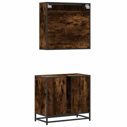 Set Mobili da Bagno 2 pz Rovere Fumo in Legno Multistrato | homemem39