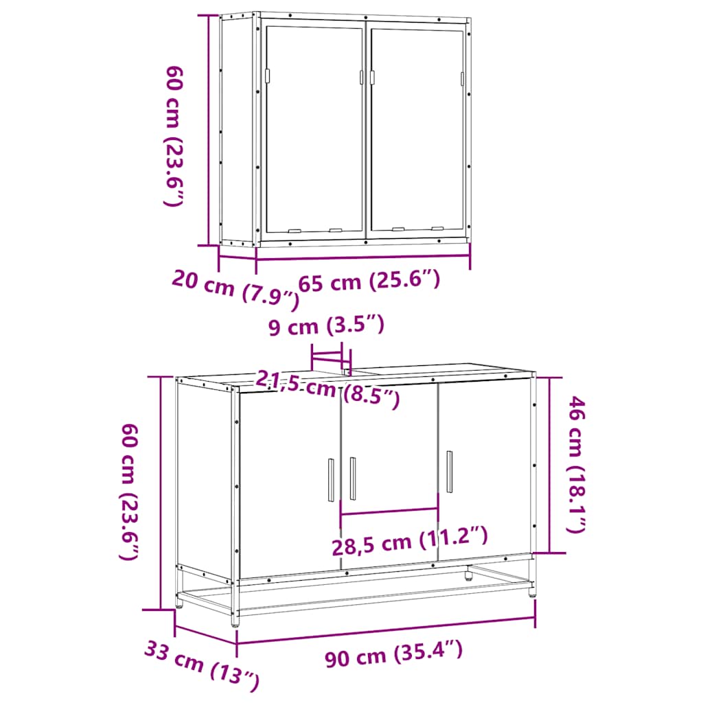 Set Mobili da Bagno 2 pz Rovere Sonoma in Legno Multistrato | homemem39