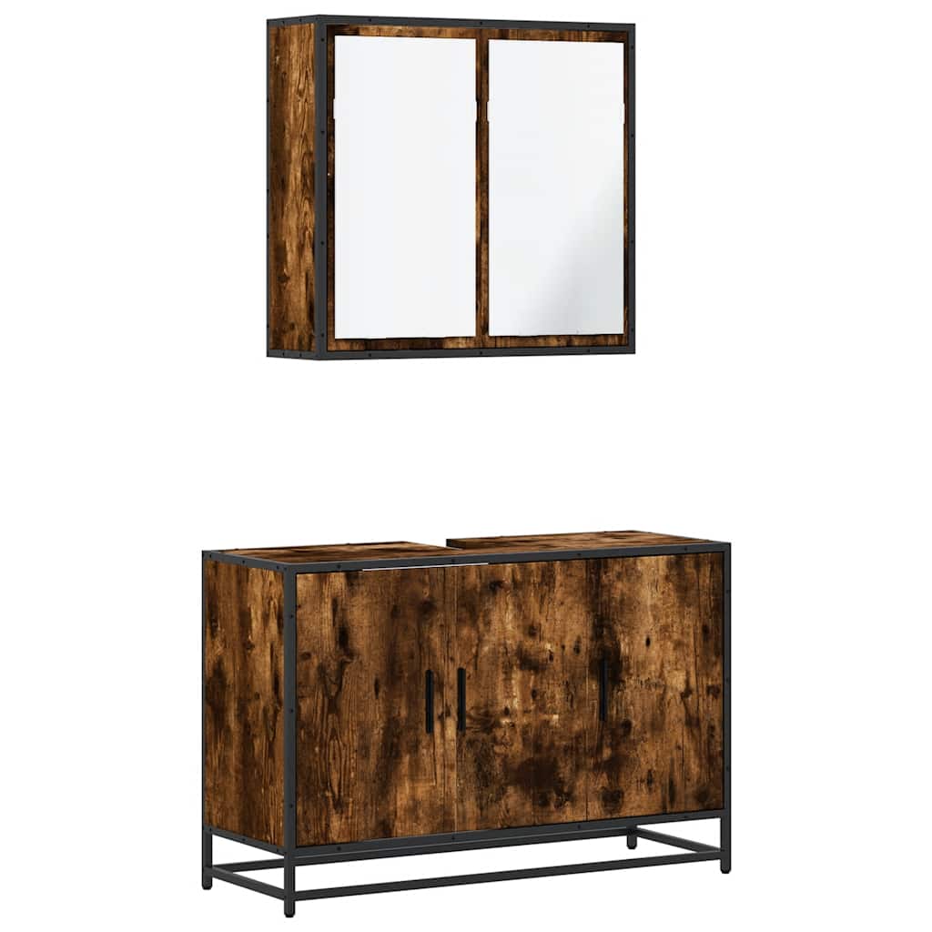 Set Mobili da Bagno 2 pz Rovere Fumo in Legno Multistrato | homemem39
