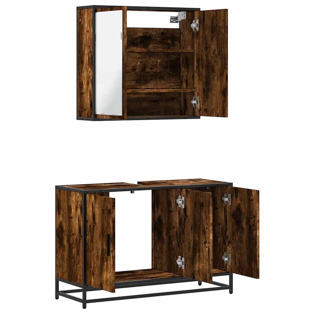 Set Mobili da Bagno 2 pz Rovere Fumo in Legno Multistrato | homemem39