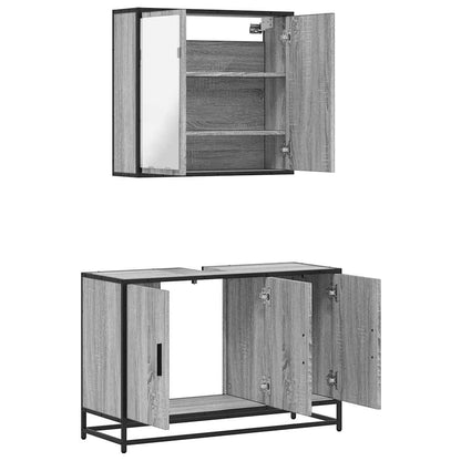 Set Mobili da Bagno 2 pz Grigio Sonoma in Legno Multistrato | homemem39