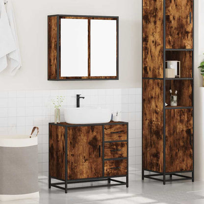 Set Mobili da Bagno 2 pz Rovere Fumo in Legno Multistrato | homemem39